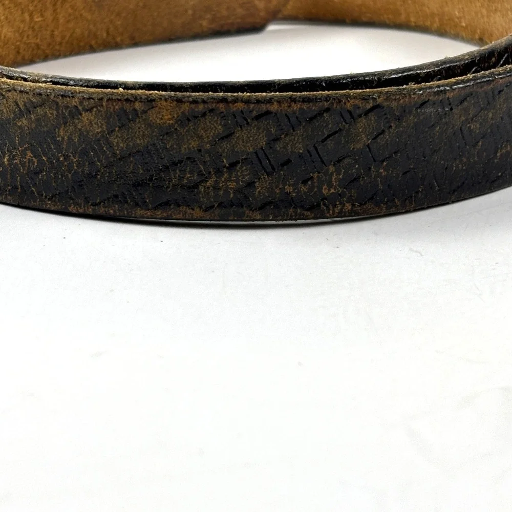 Leather Belt Unisex 36 Dark Brown‎ Fair Distressed Basketweave Vintage